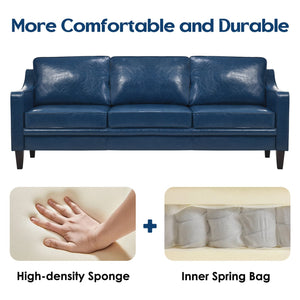 English Elm 78.75'' Slipcovered Faux Leather Sofa with High-Density Foam, Solid Wood Frame, Easy-Clean Finish Blue T3623P411305