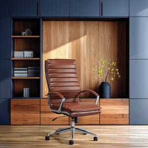 OSP Home Furnishings High Back Executive Chair with Faux Leather Lumbar Support and Chrome Arms for Office Use SPX23590C-U41