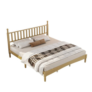 English Elm King Rubberwood Platform Bed Sculptural Gourd Headboard Retro Natural Finish Bedroom N733P338316M