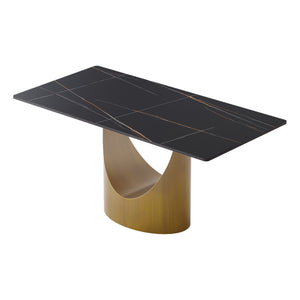 English Elm 63" Modern Artificial Stone Dining Table With Bronze Iron Legs - Seats 6-8, Durable & Stylish! W1535S00552