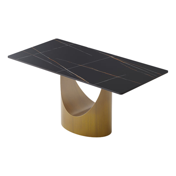 English Elm 63" Modern Artificial Stone Dining Table With Bronze Iron Legs - Seats 6-8, Durable & Stylish! W1535S00552
