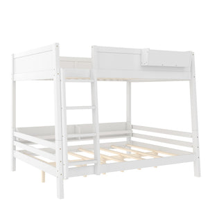 English Elm Queen Over Bunk Bed Pine Frame with Built in Shelving Detachable Vintage Style White W5316S00014
