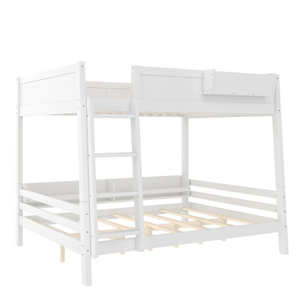 English Elm Queen Over Bunk Bed Pine Frame with Built in Shelving Detachable Vintage Style White W5316S00014