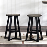 English Elm Walker Edison - Rustic Distressed Solid Wood Round Dining Stool – Grey