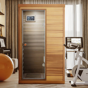 English Elm Red Cedar Single Person Far Infrared Indoor Sauna with Glass Door and Bluetooth Audio W632S00020