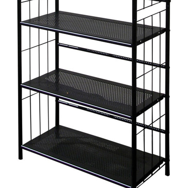 English Elm 64" 5-Tier Corner Bookcase Black Finish – Space-Saving Metal Shelf for Office, Living Room, Kids (64) B072115892