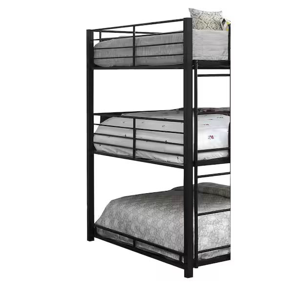 English Elm Contemporary Triple Decker Bunk Bed With Guard Rails, Two Ladders, Space-Saving Metal Design B2741S00347