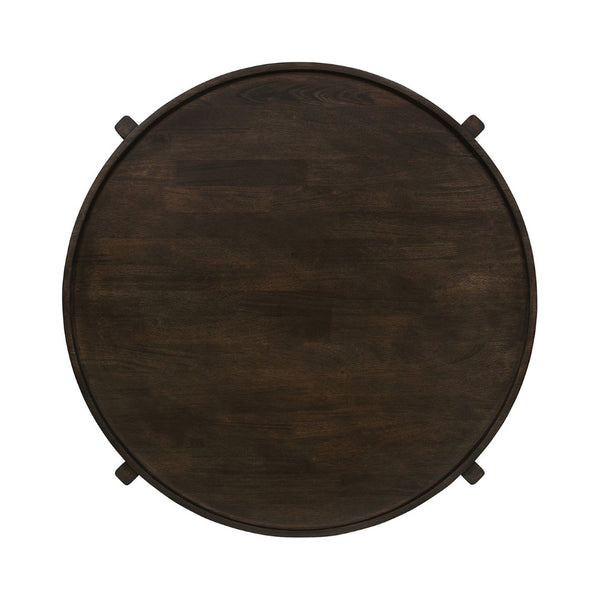 English Elm Round Solid Wood Coffee Table - Dark Brown Finish, Durable Design For Stylish Living Spaces & Gatherings B016P373111-GIGA