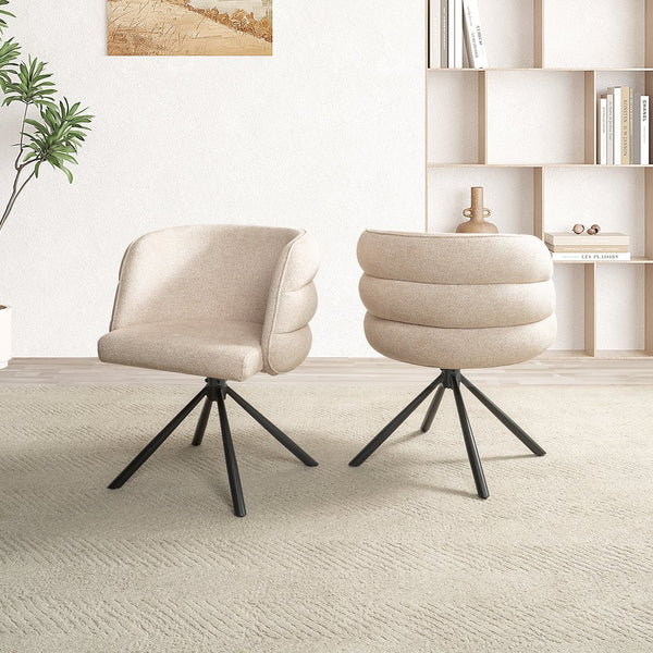 English Elm 270° Swivel Mid-Century Modern Upholstered Desk Chairs Set of 2 with Thick Cushion & Metal Base Beige W757P281146