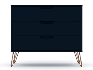 English Elm Rockefeller 35" Dresser with 3 Smooth-Glide Drawers, Metal Splayed Legs, TV-Ready Storage, Anti-Tip Dark Blue B365P398131