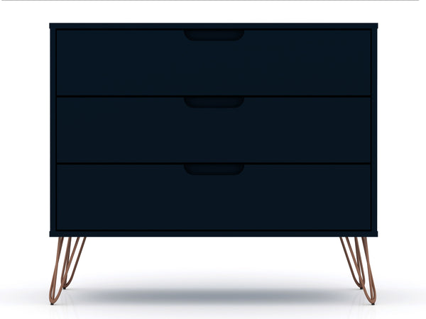 English Elm Rockefeller 35" Dresser with 3 Smooth-Glide Drawers, Metal Splayed Legs, TV-Ready Storage, Anti-Tip Dark Blue B365P398131