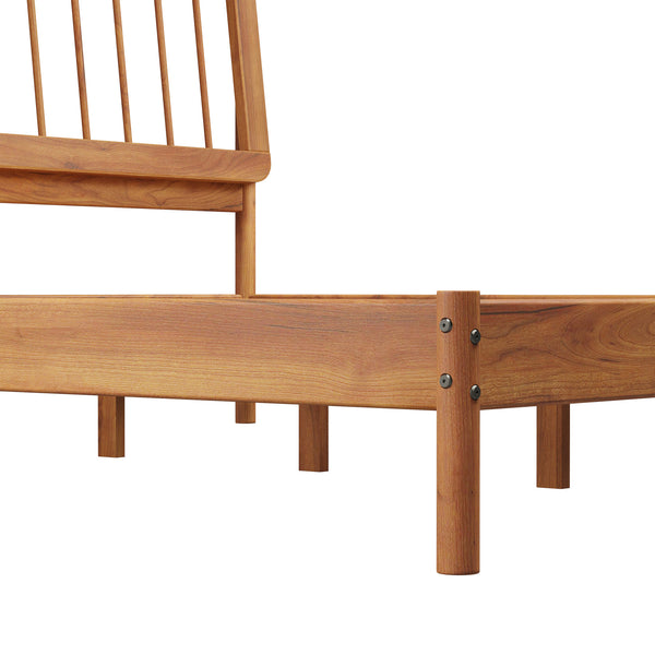 English Elm Walker Edison - Mid-Century Solid Pine King Spindle Bed in Caramel — Slat-Back Design, Sturdy Center Support, No Box Spring Needed B185P169174