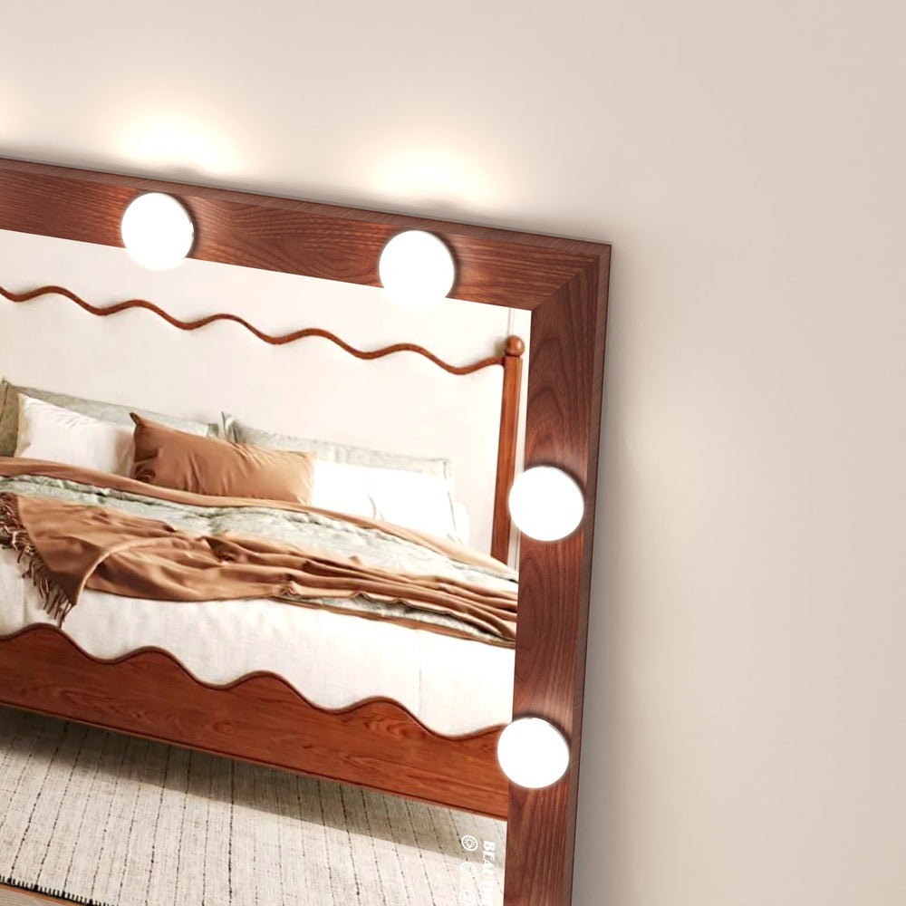 English Elm Hollywood Full Length LED Mirror with 22 Bulbs, 3 Color & Brightness Modes, Walnut Frame, Touch Control W708P297645