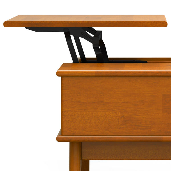 English Elm Draper Teak Lift-Top Coffee Table with Storage — Solid Rubberwood, Mid-Century Tapered Legs, 48" B136P203442