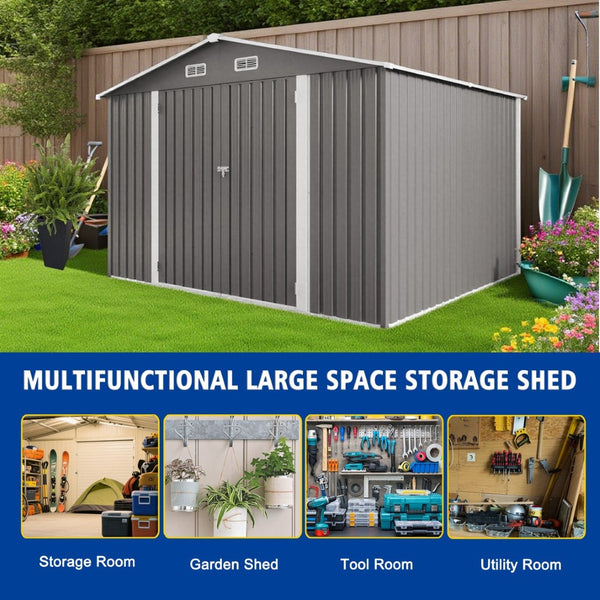 English Elm 10 X 8 Ft Galvanized Steel Outdoor Shed with Lockable Doors and Vented Window W3213S00003
