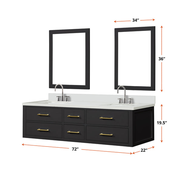 English Elm Black Double Bath Vanity Set With White Quartz Top, Faucets, & Mirrors – Elegant Storage Solution B2731S01832