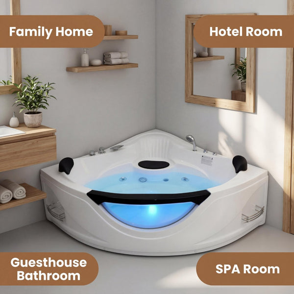 English Elm 59" Corner Whirlpool Tub for Two with Hydro Jets Chromatherapy Led Spa Bathing W3605P419568
