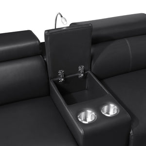English Elm Nova Power Reclining Sectional with Bluetooth Audio Led Bar and Lift Top Wine Storage Black B009S02163