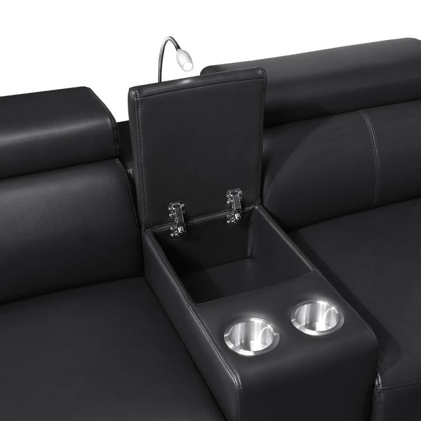 English Elm Nova Power Reclining Sectional with Bluetooth Audio Led Bar and Lift Top Wine Storage Black B009S02163