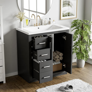 English Elm 30'' Elegant Bathroom Vanity Combo With Ceramic Sink, Storage Cabinet, 3 Drawers & Soft-Close Doors N710P191970B