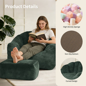English Elm Bean Bag Lounge Chair with Armrests High Density Memory Foam Adult Seating Green W3737P423759