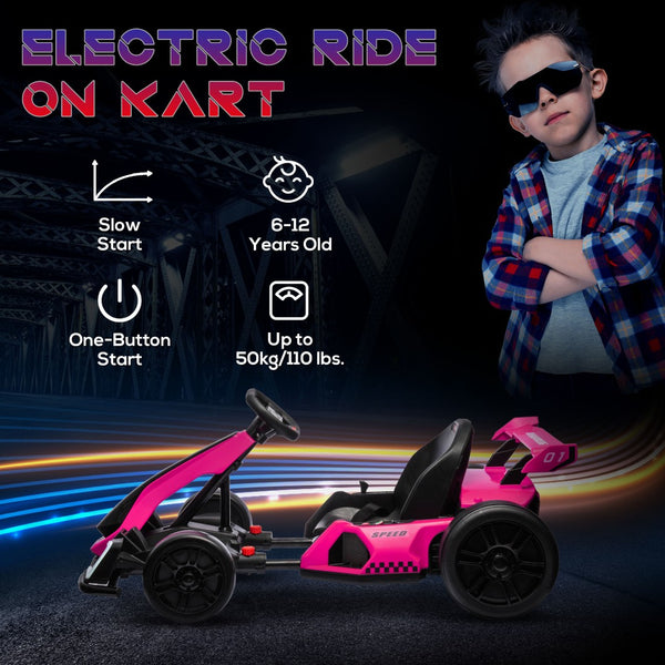 English Elm Aosom 24v Electric Go Kart Ride on Toy with Drifting Dual Motor and Adjustable Seat Pink W2225P229144