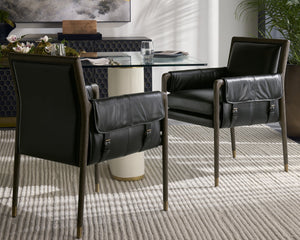 Sunpan Mauti Dining Armchair: Vintage-Inspired Design with Rustic Charm and Handcrafted Leather Elegance Distressed Brown / Cortina Black Leather