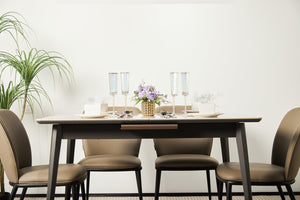 English Elm The Rock Plate Extendable Dining Table Seats 8 with Sculptural Metal Base W1911P389401