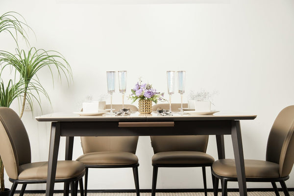English Elm The Rock Plate Extendable Dining Table Seats 8 with Sculptural Metal Base W1911P389401