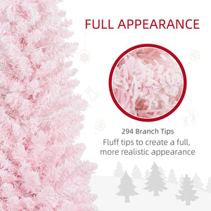 English Elm Homcom 5' Slim Snow-Flocked Pink Christmas Tree - Pre-Lit With 160 Warm White Leds, Perfect For Small Spaces W2225P249637