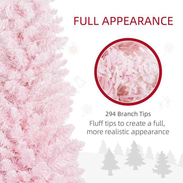English Elm Homcom 5' Slim Snow-Flocked Pink Christmas Tree - Pre-Lit With 160 Warm White Leds, Perfect For Small Spaces W2225P249637