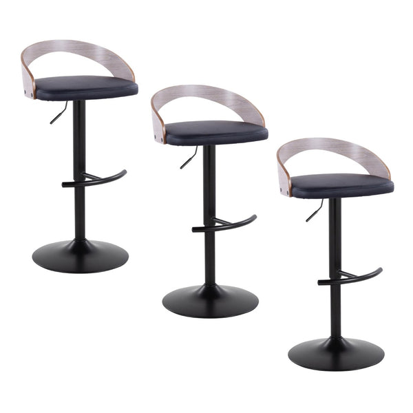 English Elm Adjustable Swivel Barstools with Faux Leather Seats and Black Metal Base Set of 3 B202S02022