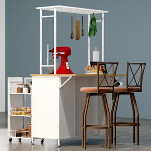 English Elm Kitchen Island with Flip up Breakfast Bar Solid Wood Top Cabinet Shelves and Hooks W2167P210778
