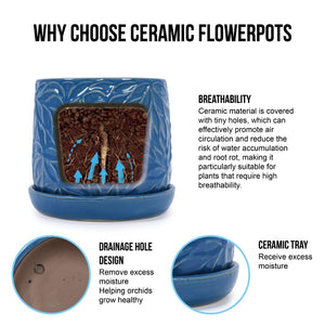 English Elm Set Of 2 Ceramic Flowerpots - 7" Stylish Navy Planters For Modern Home, Garden & Patio Décor W3273P322544-GIGA