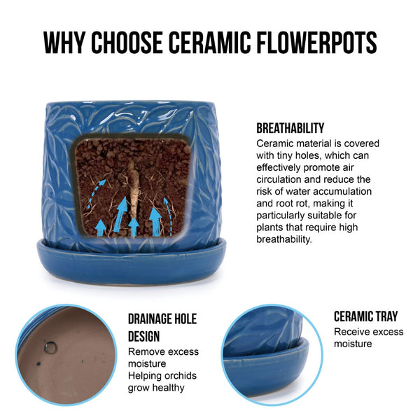 English Elm Set Of 2 Ceramic Flowerpots - 7" Stylish Navy Planters For Modern Home, Garden & Patio Décor W3273P322544-GIGA