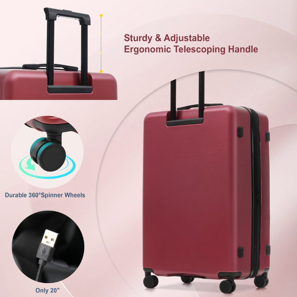 English Elm Luggage 5 Piece Hardside Abs Set with Front Access Carry on and Tsa Spinner Wheels Red N732P391544R