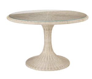 Chelsea House Biscayne Handwoven Rattan Dining Table With Tempered Glass Top — Midcentury Coastal Tulip Style, Seats 8 44247926