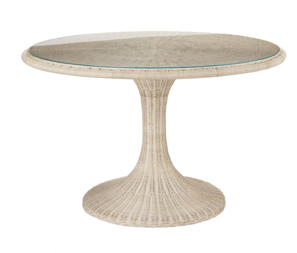 Chelsea House Biscayne Handwoven Rattan Dining Table With Tempered Glass Top — Midcentury Coastal Tulip Style, Seats 8 44247926