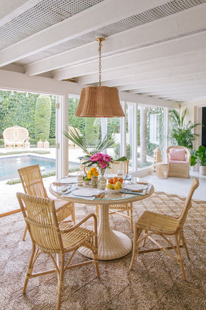 Chelsea House Biscayne Handwoven Rattan Dining Table With Tempered Glass Top — Midcentury Coastal Tulip Style, Seats 8 44247926