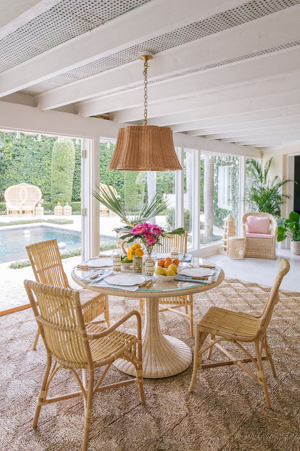 Chelsea House Biscayne Handwoven Rattan Dining Table With Tempered Glass Top — Midcentury Coastal Tulip Style, Seats 8 44247926