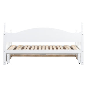 English Elm Wooden Twin Daybed with Trundle and Two Storage Drawers, Solid MDF Frame, Guardrails for Safety and Style White 43.5 L x 24.75 W x 6 H N733S173459K