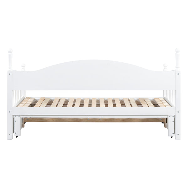 English Elm Wooden Twin Daybed with Trundle and Two Storage Drawers, Solid MDF Frame, Guardrails for Safety and Style White 43.5 L x 24.75 W x 6 H N733S173459K