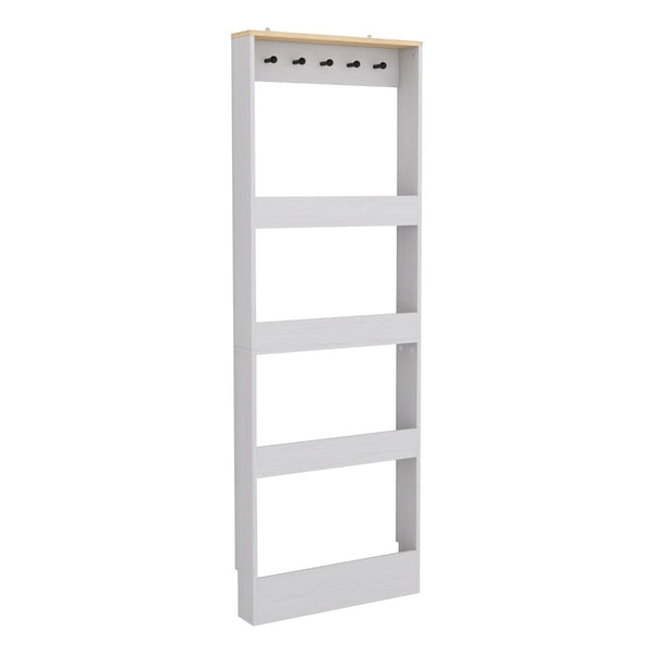 English Elm 72" Slim Six-tier Freestanding Cabinet Antique White Finish for Bathroom or Hallway W282P412292