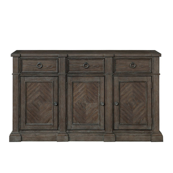 English Elm Classic Ash Veneer Buffet Server with Driftwood Gray Finish and Ample Dining Room Storage B011P474251