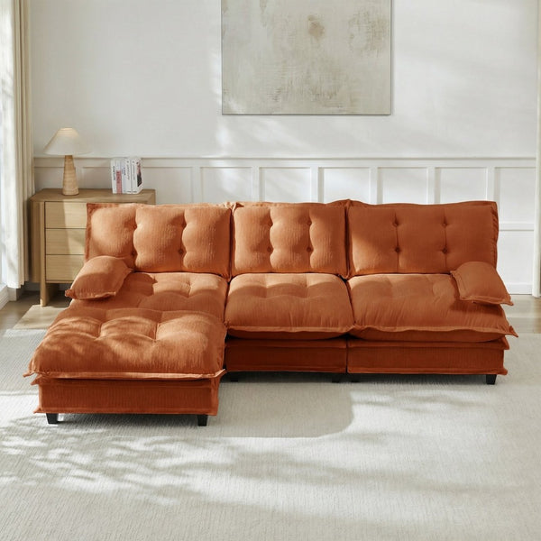 English Elm 107" Modular Cloud Sectional Chenille Deep Seat Couch with Lattice Cushions for Apartments Orange W714S01738