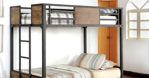 English Elm Black Twin Bunk Bed with Built-In Desk and Shelves, Heavy-Duty Metal Frame, Safe Guard Rails Black 76 L x 44 W x 6 H B2741P353068
