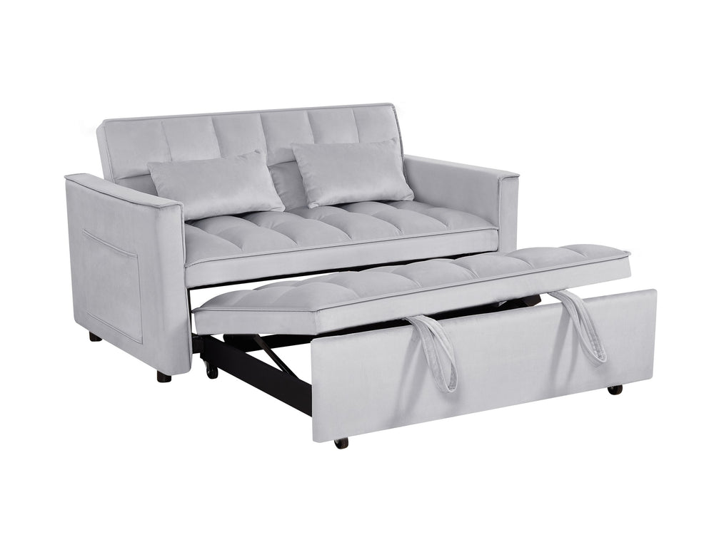 English Elm 54inch Flannel Sleeper Sofa with Double Armrests and Pouch, Adjustable Backrest Converts to Bed Silver grey W1410P251903