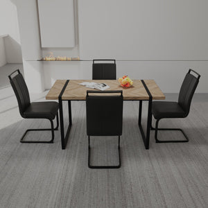 English Elm 59" Farmhouse Dining Set - Rustic Rectangular Table & 4 Pu Armless Chairs, Durable Metal Frame W2189S00169