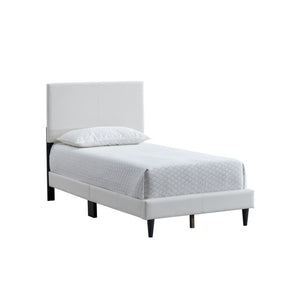 English Elm Baron Full Bed Frame with Faux Leather Upholstery, Slat Support, Adjustable Headboard Height, Fits 7–13" White 26.37 L x 45.47 W x 7.48 H B078P380181