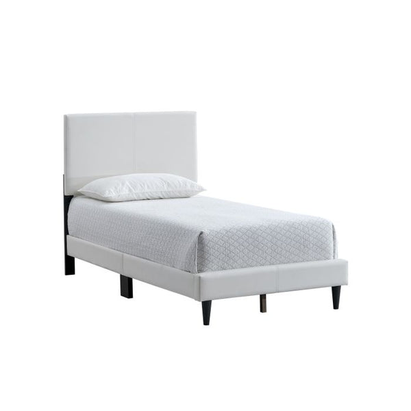 English Elm Baron Full Bed Frame with Faux Leather Upholstery, Slat Support, Adjustable Headboard Height, Fits 7–13" White 26.37 L x 45.47 W x 7.48 H B078P380181